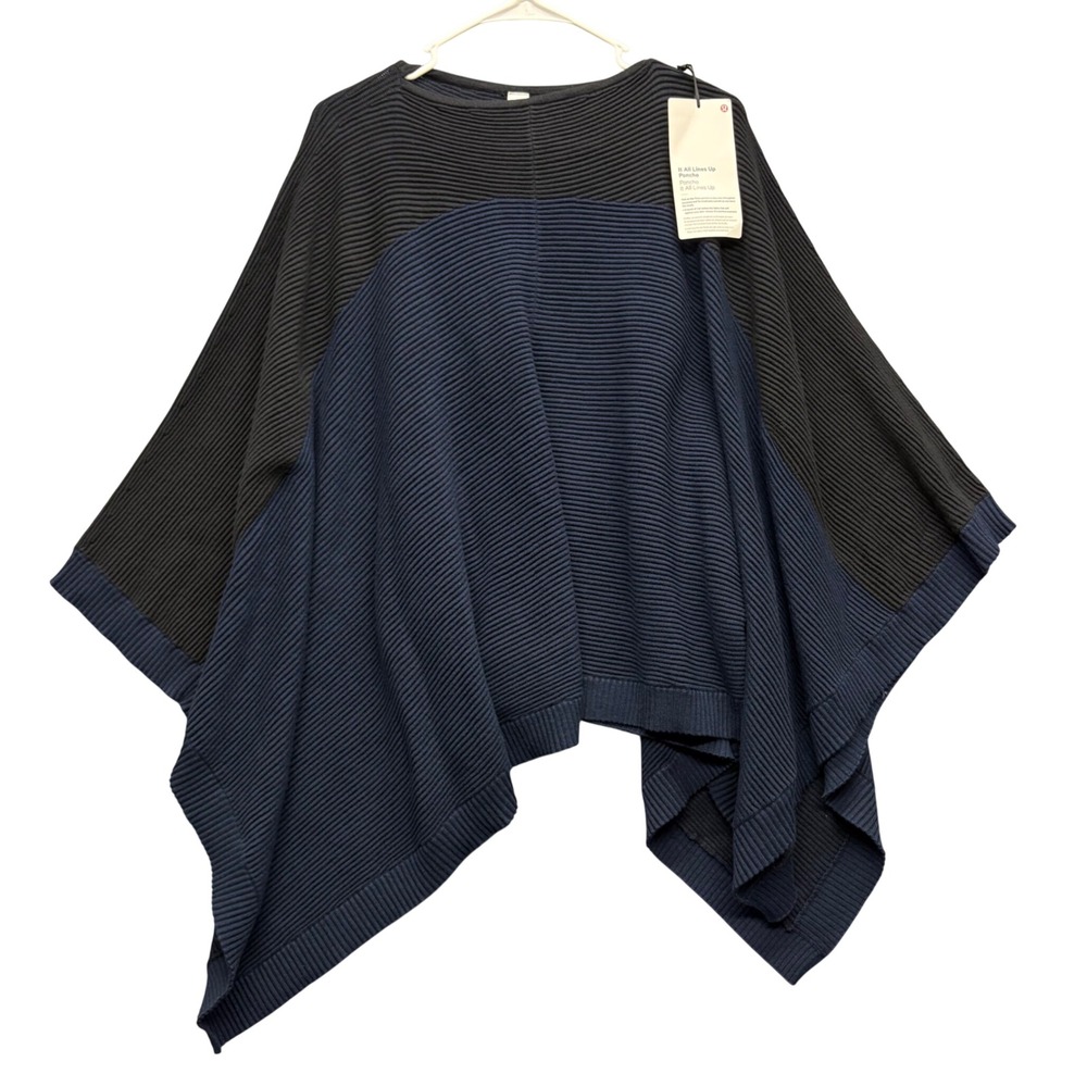 Lululemon Poncho Womens OS Black Navy It All Lines Up Colorblock Ribbed Knit